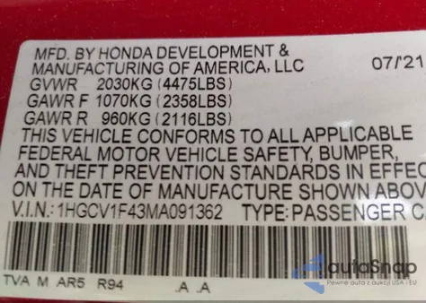 2021 Honda Accord Sport Special Edition from USA, damaged, VIN 1HGCV1F43MA091362